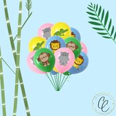 Ballonnen - Jungle Thema - kinderfeestje - versiering - partijtje - aap - leeuw - nijlpaard - krokodil - groen - blauw - roze - geel - feest - Set van 6