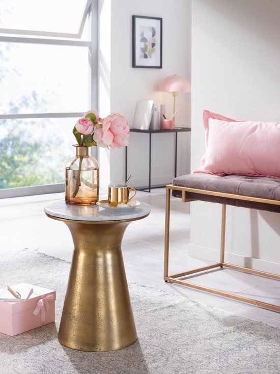 Travertin Salontafels Dubbel Beige - Goud Poten