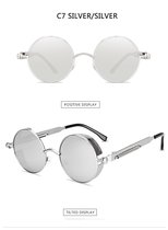 Fler® | Retro Steampunk Zonnebril - Sunglasses - Zonnebril met UV400 en polarisatie filter - Zilver montuur, Zilver glazen