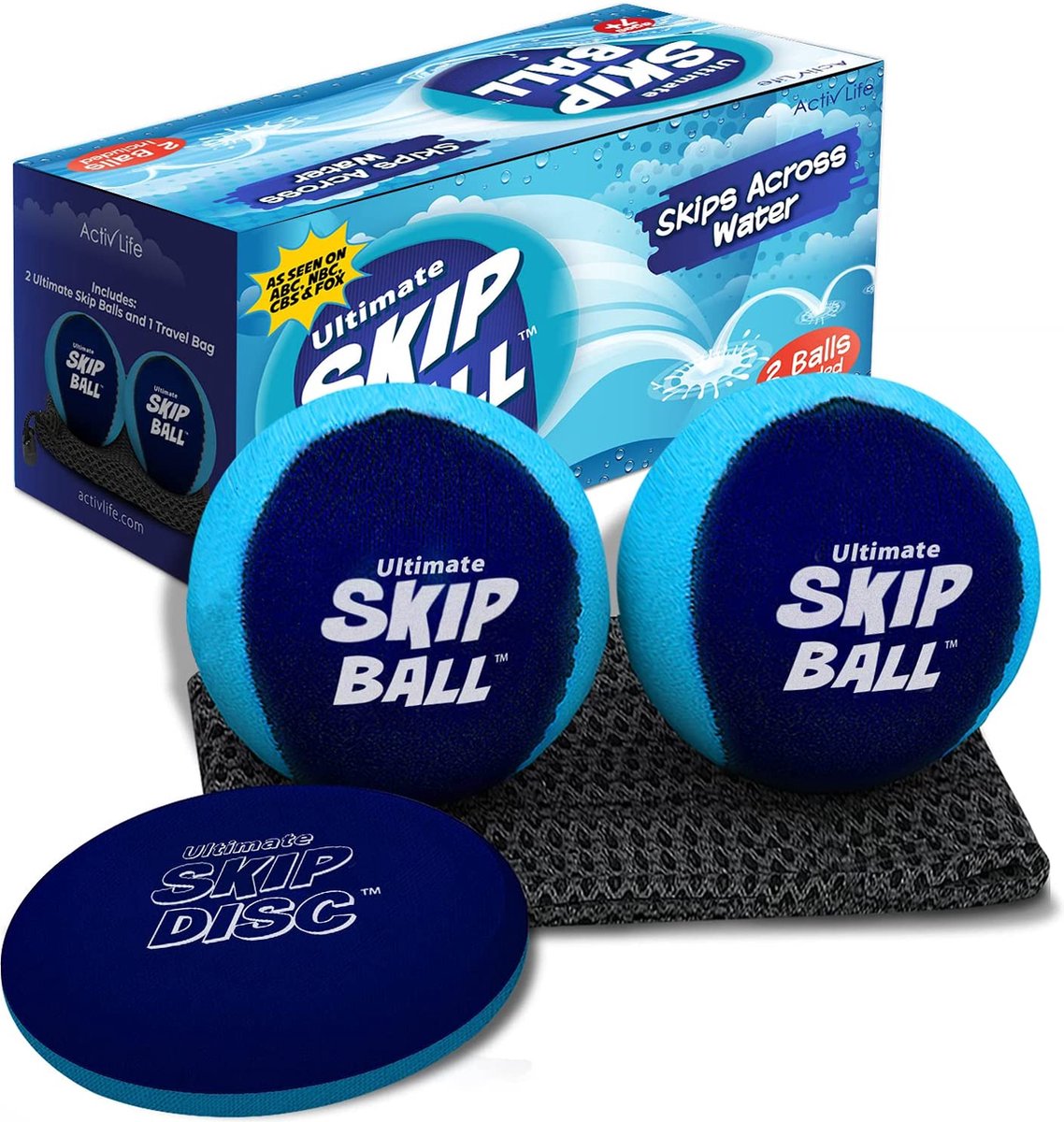 The Ultimate Skip Ball - Water Bouncing Ball (Lot de 2 + Disque