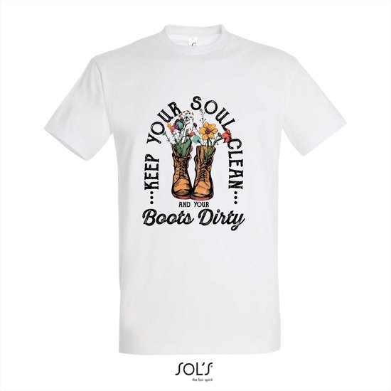 T-shirt Keep your soul clean and your boots dirty - T-shirt korte mouw - Wit - 4 jaar