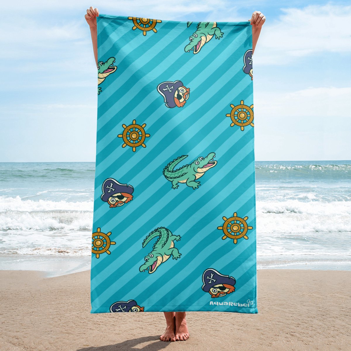 AquaRebel sneldrogende strand handdoek voor kinderen 160x80cm blauw gestreept