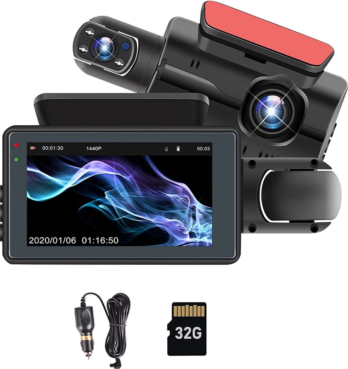 Dashcam | Dashcam voor auto | 1080 P FULL HD | 3 inch scherm | G- sensor | Bewegingsdetectie | Wijde hoek camera 170 graden | Nachtvisie