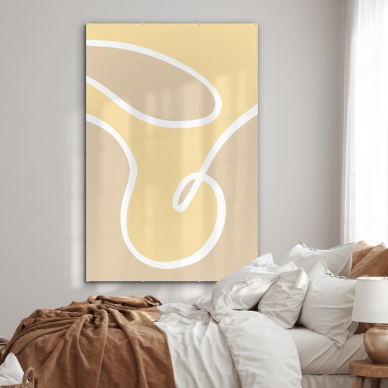 MuchoWow® Peinture sur verre 100x150 cm - Peinture sur verre acrylique - Abstrait - Formes - Jaune - Wit - Photo sur verre - Peintures