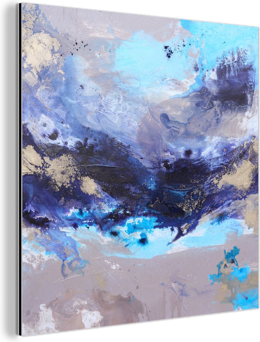 Wanddecoratie Metaal - Aluminium Schilderij Industrieel - Blauw - Grijs - Kunst - Abstract - Verf - 20x20 cm - Dibond - Foto op aluminium - Industriële muurdecoratie - Voor de woonkamer/slaapkamer