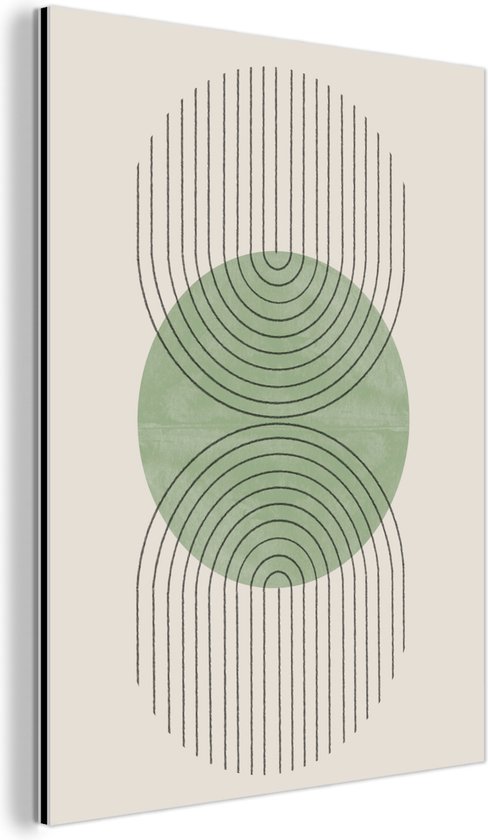 Wanddecoratie Metaal - Aluminium Schilderij Industrieel - Cirkel - Lijnen - Abstract - Groen - 90x120 cm - Dibond - Foto op aluminium - Industriële muurdecoratie - Voor de woonkamer/slaapkamer