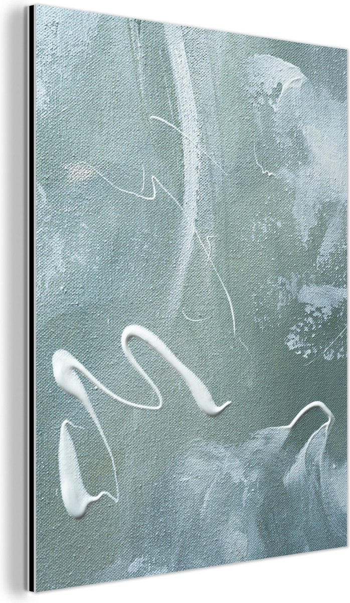 Wanddecoratie Metaal - Aluminium Schilderij Industrieel - Groen - Wit - Verf - Schilderen - 90x120 cm - Dibond - Foto op aluminium - Industriële muurdecoratie - Voor de woonkamer/slaapkamer