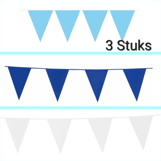3 maal Vlaggenlijn Wit / Blauw / Licht Blauw, 30 meter totaal, Verjaardag, Geboorte, Apres Ski, Oktoberfest, Themafeest