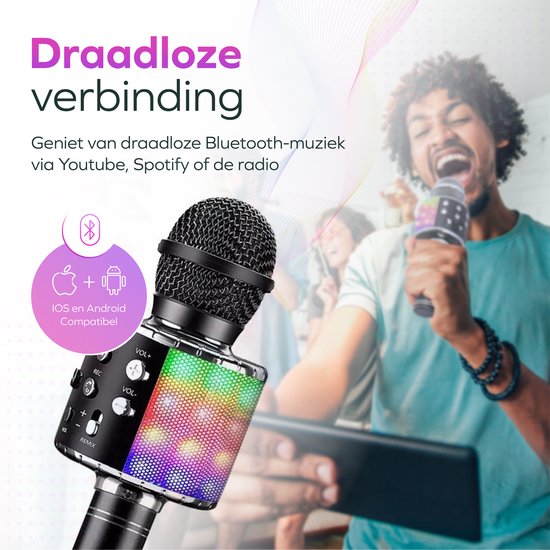 Microphone Karaoké avec Haut-parleur Bluetooth et changeur de voix  micro-carte SD, 4 effets sonores, Ampoule LED - Adulte/Enfant