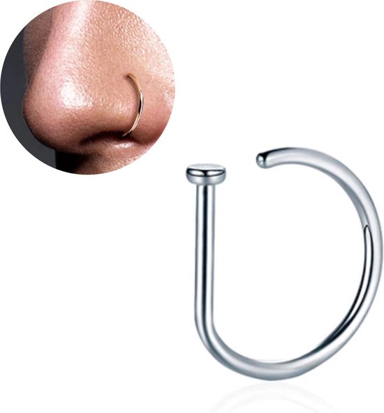Foto: Fake neuspiercing zilver nep neuspiercing neusring nep piercing ringetje rvs roestvrij staal 8 mm