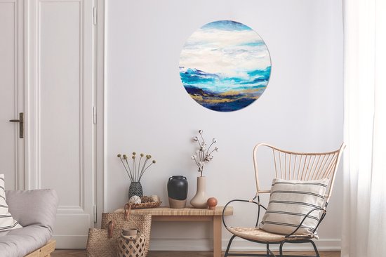 WallCircle - Stickers muraux - Cercle de papier peint - Blauw - Peinture - Abstrait - Peinture - 50x50 cm - Cercle mural - Autocollant - Autocollant de papier peint rond