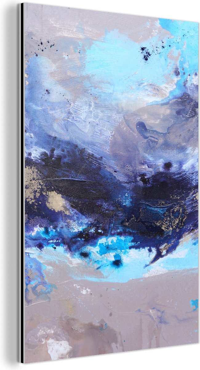 Wanddecoratie Metaal - Aluminium Schilderij Industrieel - Blauw - Grijs - Kunst - Abstract - Verf - 20x30 cm - Dibond - Foto op aluminium - Industriële muurdecoratie - Voor de woonkamer/slaapkamer