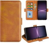 Sony Xperia 1 V Hoesje - MobyDefend Luxe Wallet Book Case (Sluiting Zijkant) - Lichtbruin - GSM Hoesje - Telefoonhoesje Geschikt Voor Sony Xperia 1 V