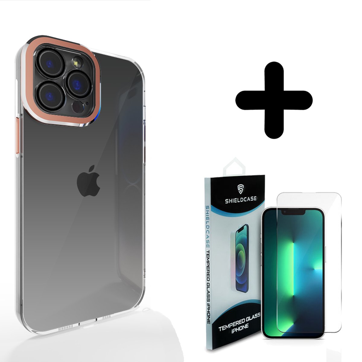 Coverzs geschikt voor iPhone 14 Pro hoesje transparant camera cover (roze) + ShieldCase screenprotector - beschermglas iPhone bescherming - iPhone case bescherm hoesje + Screenprotector