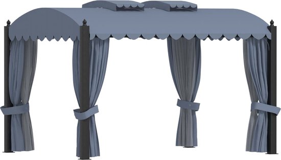 vidaXL - Prieel - met - gordijnen - 3x4 - m - staal - antraciet