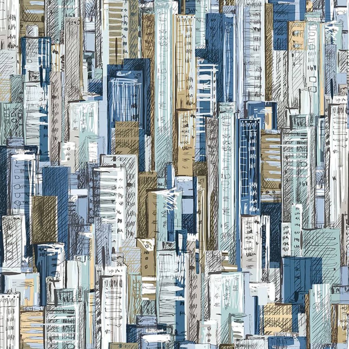 Noordwand - Behang - Friends - & - Coffee - Cities - and - Skyline - blauw