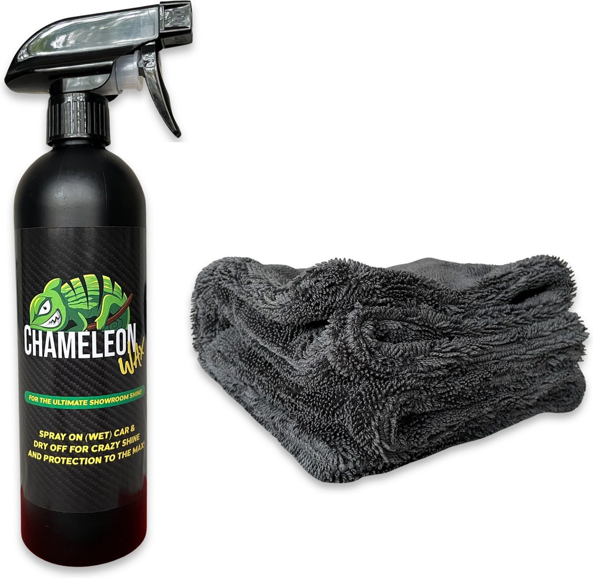 Chameleon Wax Spray Wax & Super Droogdoek - Voor Auto/Motor - Water/Vuil Afstotend - Auto Wassen & Drogen - 500ml - Microvezel Droogdoek