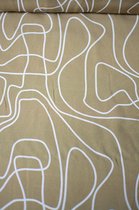 Viscose geel groen met witte abstracte lijnen 1 meter - modestoffen voor naaien - stoffen