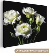 Canvas Schilderij Bloemen - Rozen - Wit - Botanisch - Zwart - 120x90 cm - Wanddecoratie