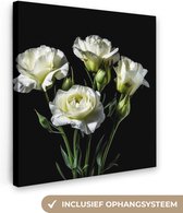 Canvas Schilderij Bloemen - Rozen - Wit - Botanisch - Zwart - 90x90 cm - Wanddecoratie