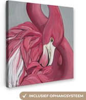 Canvas Schilderij Flamingo - Roze - Vogel - Dieren - 90x90 cm - Wanddecoratie