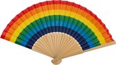 Spaanse hand waaier - Pride/Regenboog/LHBTIQ+ thema kleuren - bamboe/papier - 21 cm - Feestartikelen