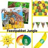 Feestpakket / Versiering Kinderfeest, Jungle, Dieren,  Vlaggenlijn, Ballonnen, Servetten, Verjaardag, Thema, Dierentuin , Jongens