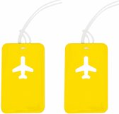 Kofferlabel van kunststof - 2x - geel - 11 x 7 cm - reiskoffer/handbagage labels
