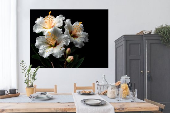 Poster Fleurs - Wit - Hibiscus - Nature - Zwart - 160x120 cm XXL