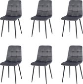 Nuvolix velvet eetkamerstoelen set van 6 - Milaan - eetkamerstoel - velvet stoel - grijs