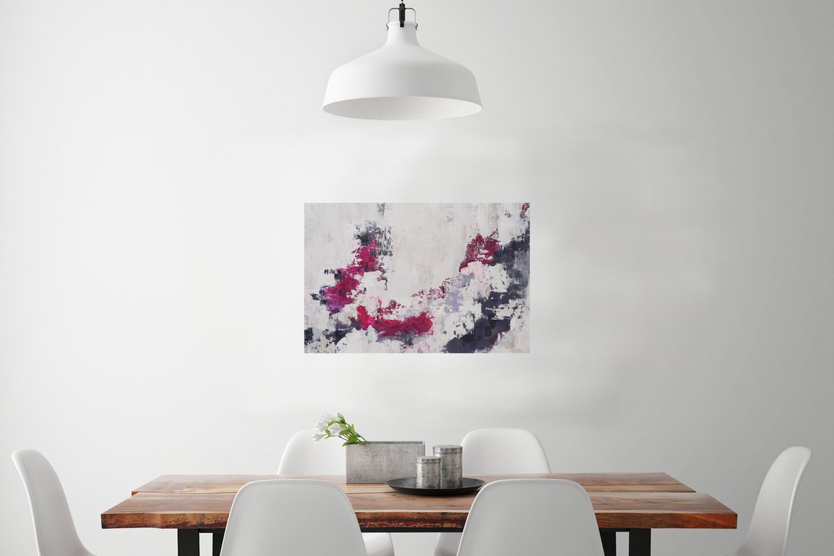 Poster Verf - Roze - Grijs - Kunst - 90x60 cm
