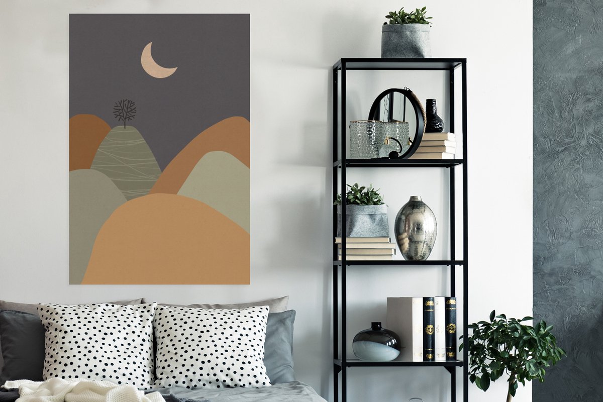 Poster Bergen - Boom - Maan - Pastel - 80x120 cm