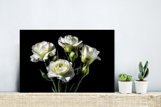 Wanddecoratie Metaal - Aluminium Schilderij Industrieel - Bloemen - Rozen - Wit - Botanisch - Zwart - 30x20 cm - Dibond - Foto op aluminium - Industriële muurdecoratie - Voor de woonkamer/slaapkamer