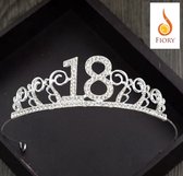 Fiory Tiara 18 Jaar zilver | Tiara met strass steentjes| Kroontje| prinses| 18e verjaardag | Haarsieraad met steentjes| volwassenen en kinderen| zilver+ 18