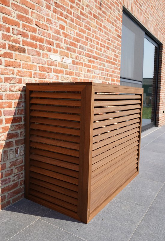 Airco-afdekking voor buiten, houten airconditioningrek voor buiten, airconditioningrek met sluiterontwerp (120 x 57 x 100 cm
