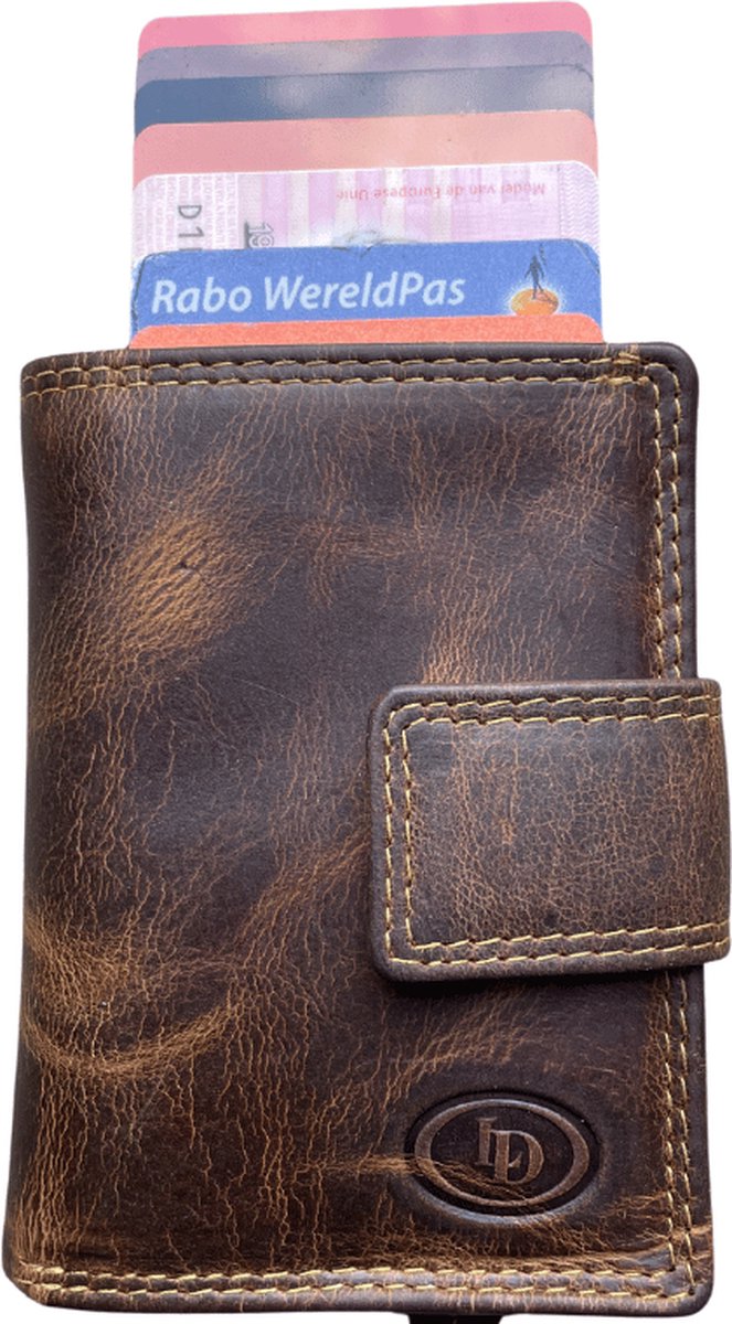 Pasjeshouder mannen / vrouwen – Pasjeshouder leer - Creditcardhouder - RFID beschermd - 9 pasjes - Bruin