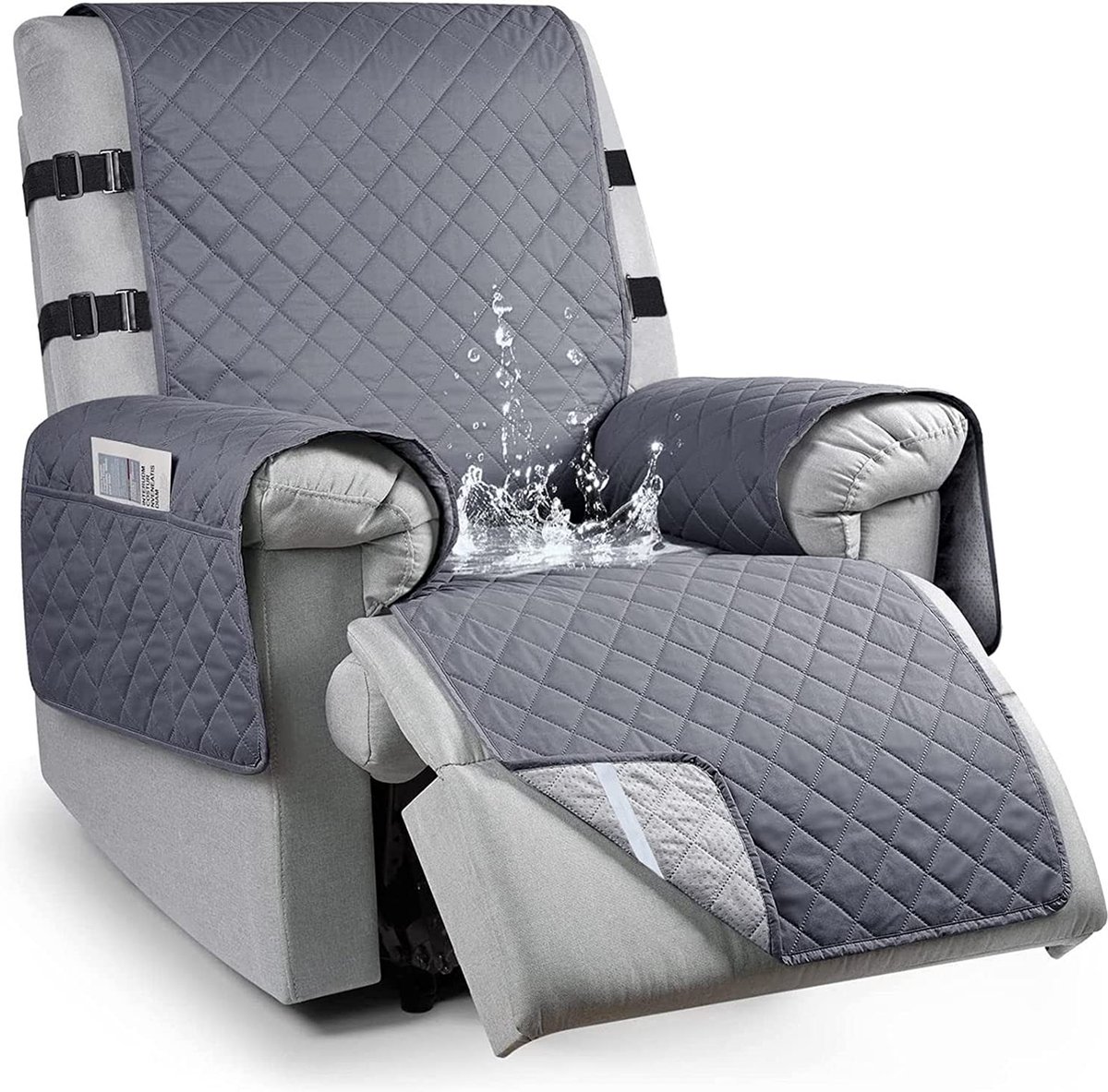 FANSU Fauteuilhoezen voor 1-zits fauteuils met zakken, stretch fauteuilhoes voor elektrische stoel, bankhoezen, meubelbeschermer voor woonkamer (1-zits, zwart