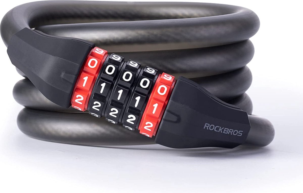 ROCKBROS Fietsslot 180cm Lang - Kabelslot - 5-Cijferige Cijfercode - Gemaakt van PVC en Staal - Zwart