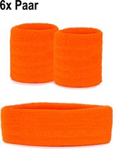 6x Zweetbandjes set neon oranje 3-dlg - Sport