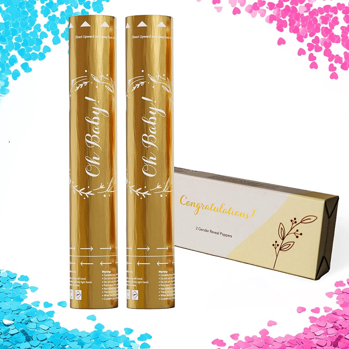 Aerend Gender Reveal Confetti kanon Party popper Baby Shower 1 x Blauw & 1 x...