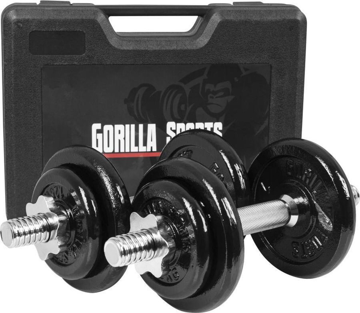 Gorilla Sports Dumbellset - Halterset - Gietijzer - 20 kg In koffer - Dumbbells
