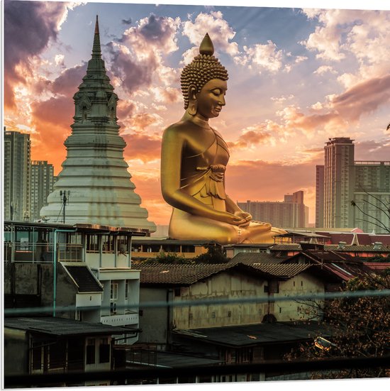 PVC Schuimplaat- Gouden Boeddha voor Wat Paknam Phasi Charoen in Bangkok, Thailand - 80x80 cm Foto op PVC Schuimplaat