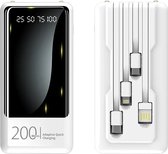 BAIKTECH Powerbank 20 000 mAh - Chargeur rapide et affichage LED de la batterie - Câbles intégrés - Batterie - Powerbank universel pour Apple iPhone / Samsung / Huawai - White - Wit