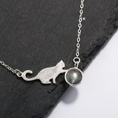Gading® ketting met kat voor dames meisje- zilver collier cadeau- 40cm+6cm