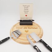 Cadeau de Vaderdag pour pluspapa - plateau de fromage rond personnalisé avec 3 couteaux + extras GRATUITS - cadeau pluspapa original !