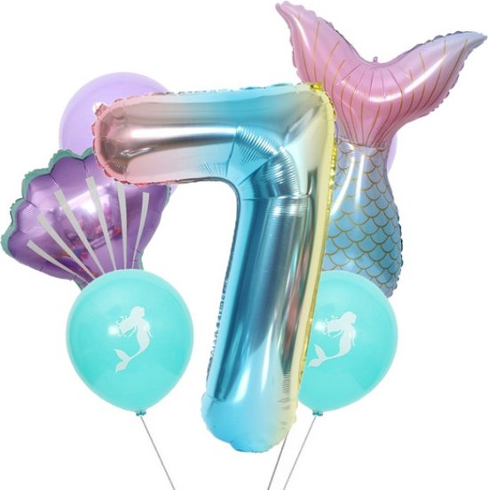 Mermaid Verjaardag Ballonnen - Verjaardag: 7 Jaar - 7st Ballonnen - Thema Feest Mermaid - Zeemeermin Kinderfeestje - Zeemeermin Verjaardag Decoratie