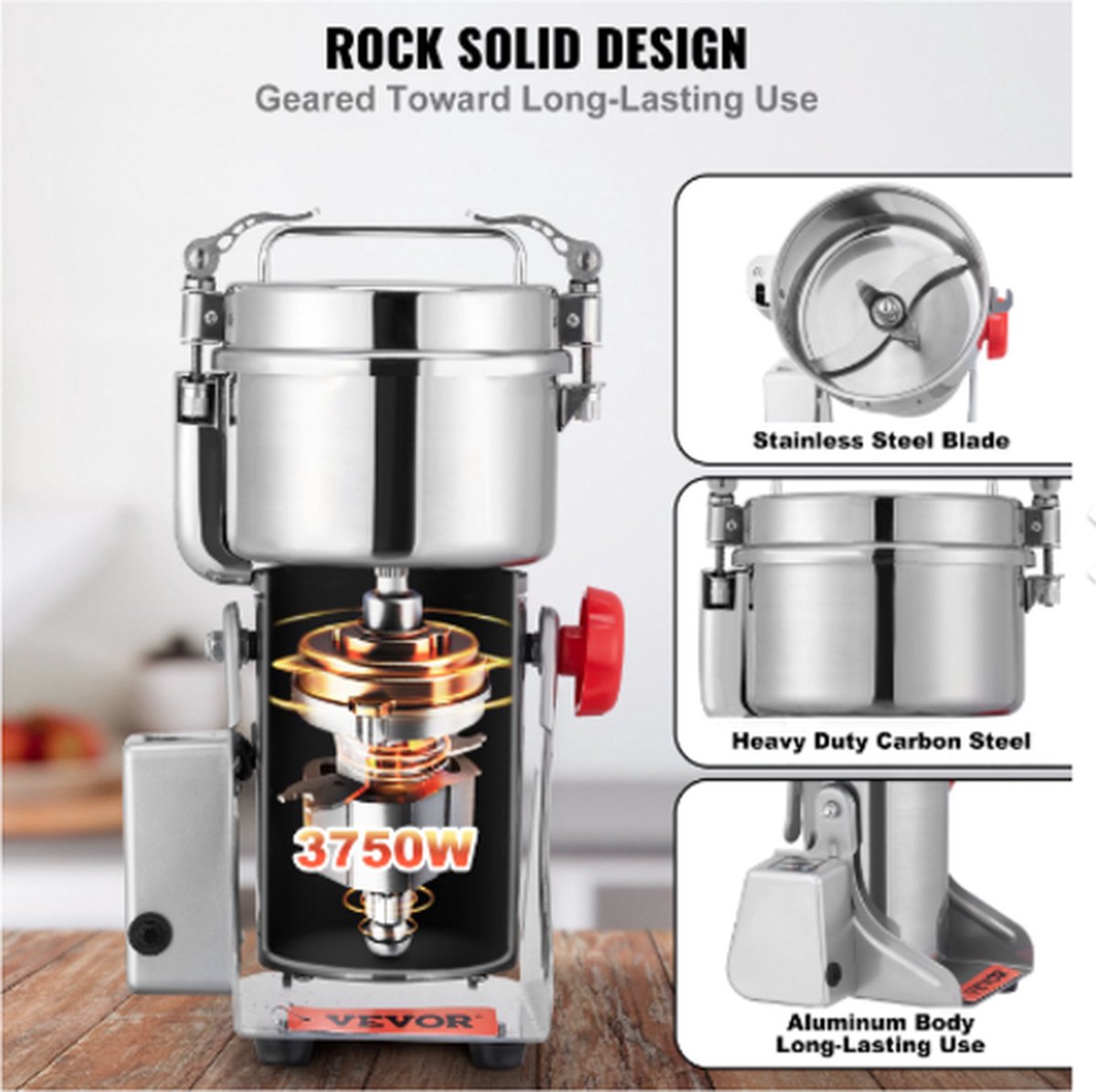 Moulin à Grains électrique 1500W VEVOR - Broyeur Oscillant 300g Pour épices, Céréales, Café