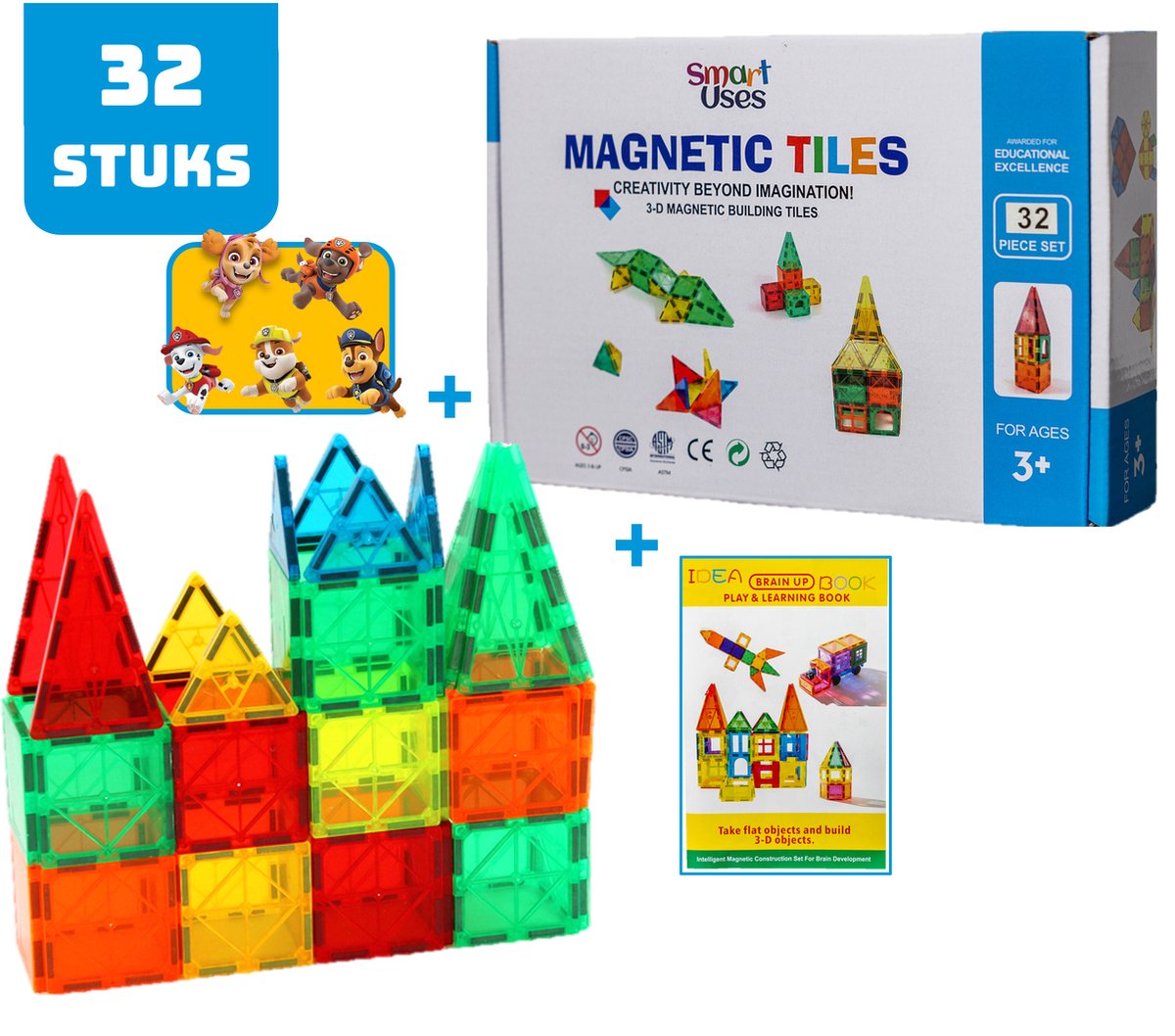 Magnetisch speelgoed - Magna tiles - Magnetic Tiles - Magnetische tegels - 32 stuks - Montessori speelgoed - Magnetic toys - Magnetische bouwset - Voordeelset - Magnetische Bouwblokken