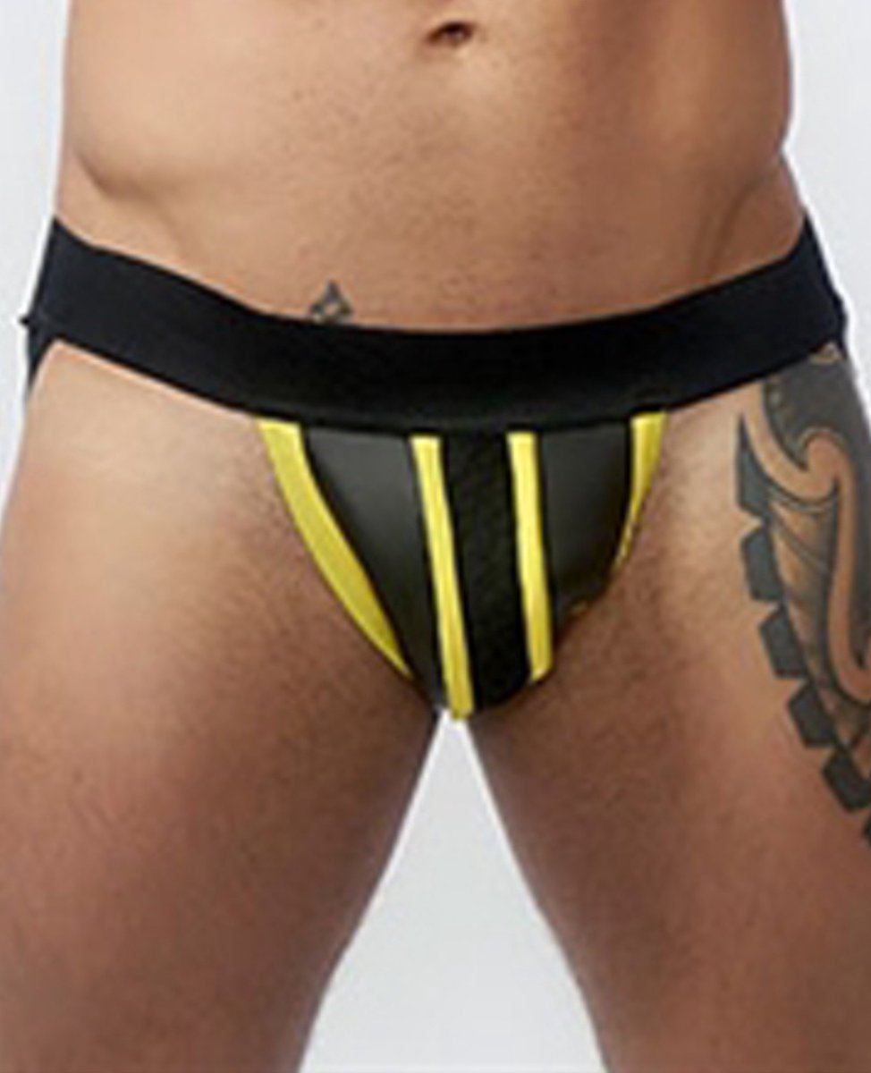 Mister B Neopreen Jockstrap - Zwart- Geel - 2xl