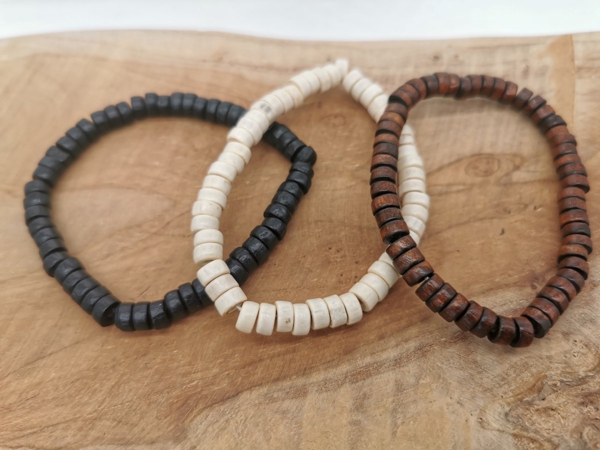 2 Elastische houten kralen armbanden A kwaliteit (Kleuren Oekraïne 18